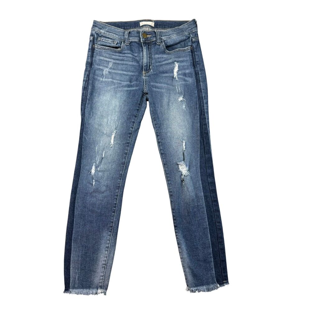 Altar'd State Jeans Women's 7 Blue Mid-Rise Raw Hem Distressed Medium Wash Pants